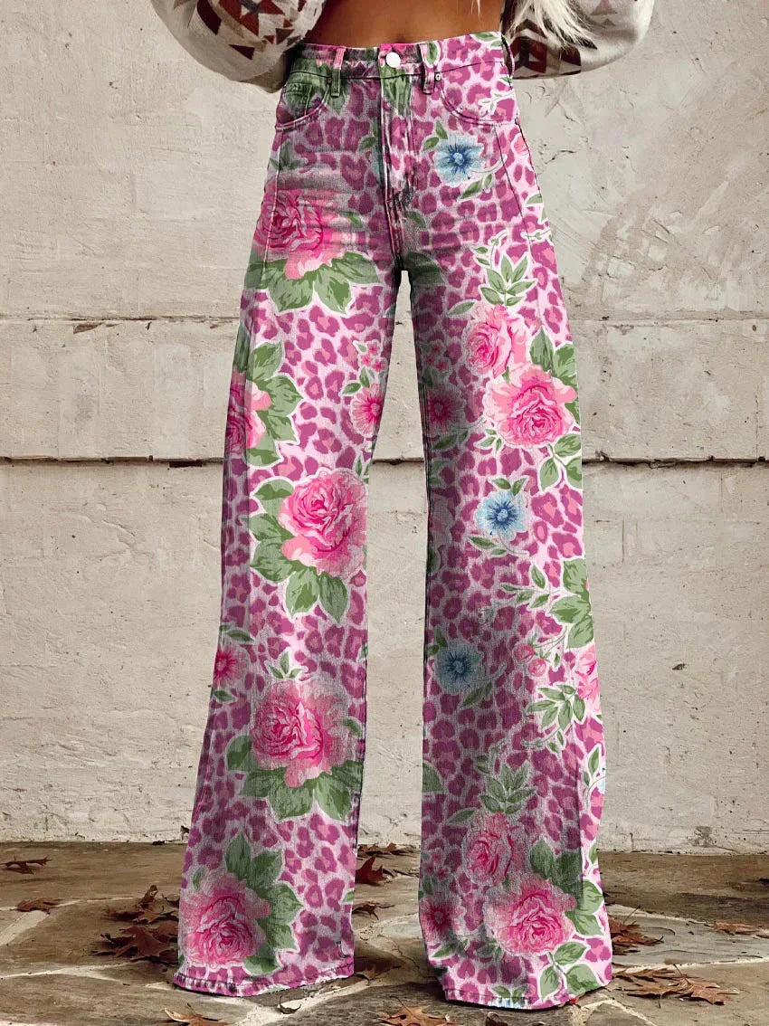 Women’s Trousers | Wide Leg Printed Vintage Floral Design