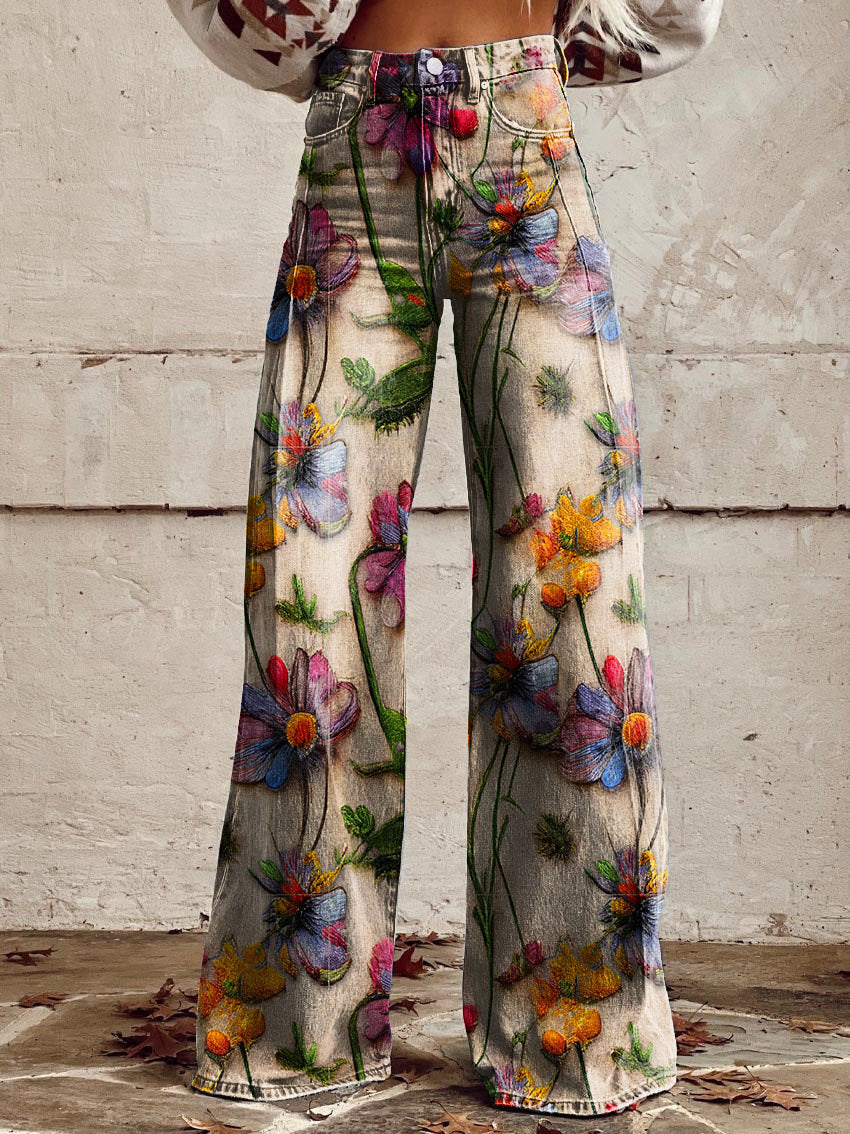 Women’s Trousers | Wide Leg Printed Vintage Floral Design
