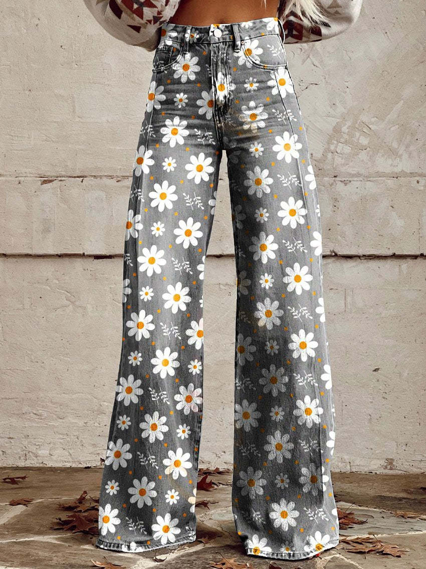 Women’s Trousers | Wide Leg Printed Vintage Floral Design