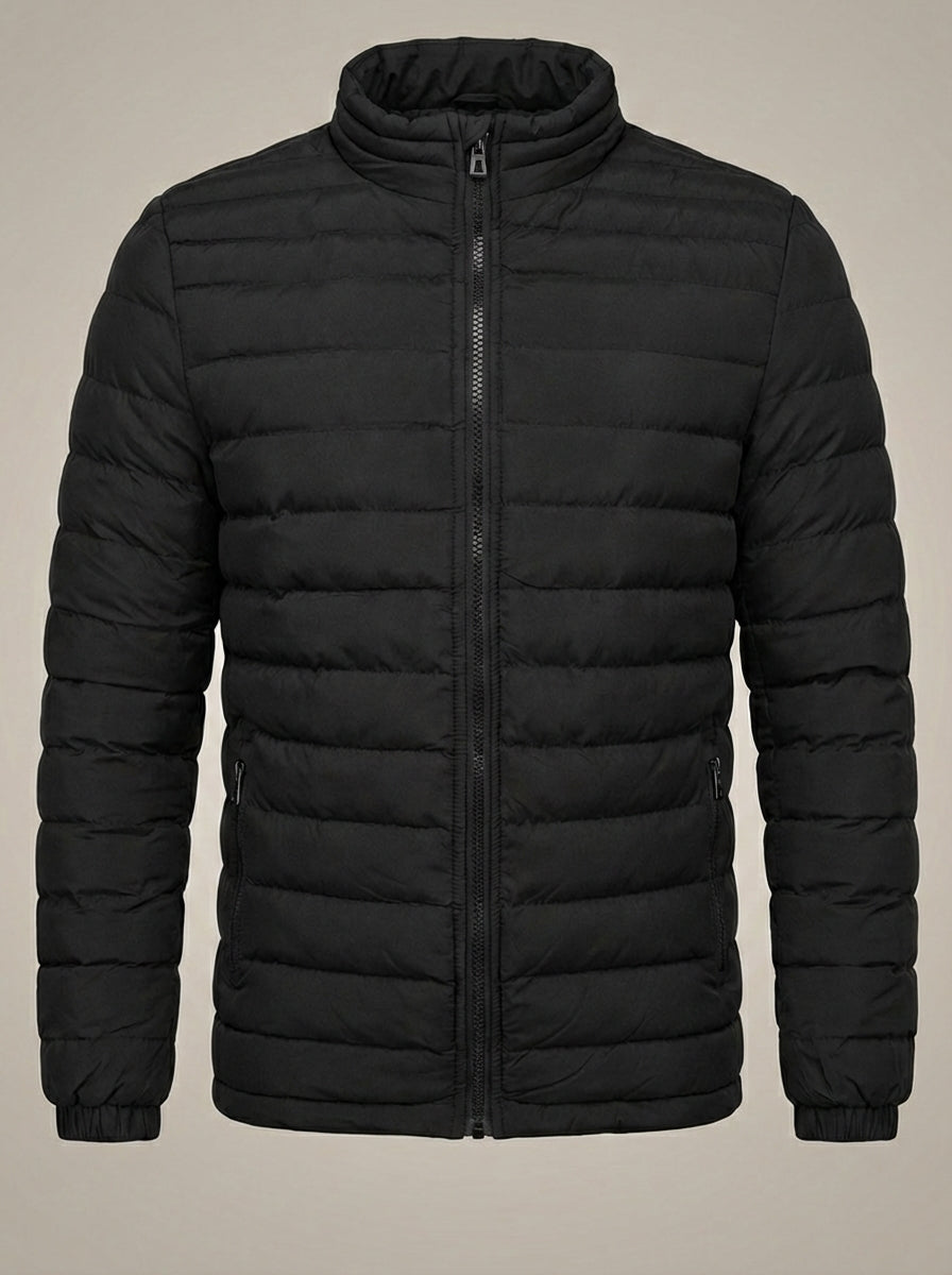 Men's Stand Collar Quilted Zip-Up Jacket | Puffer