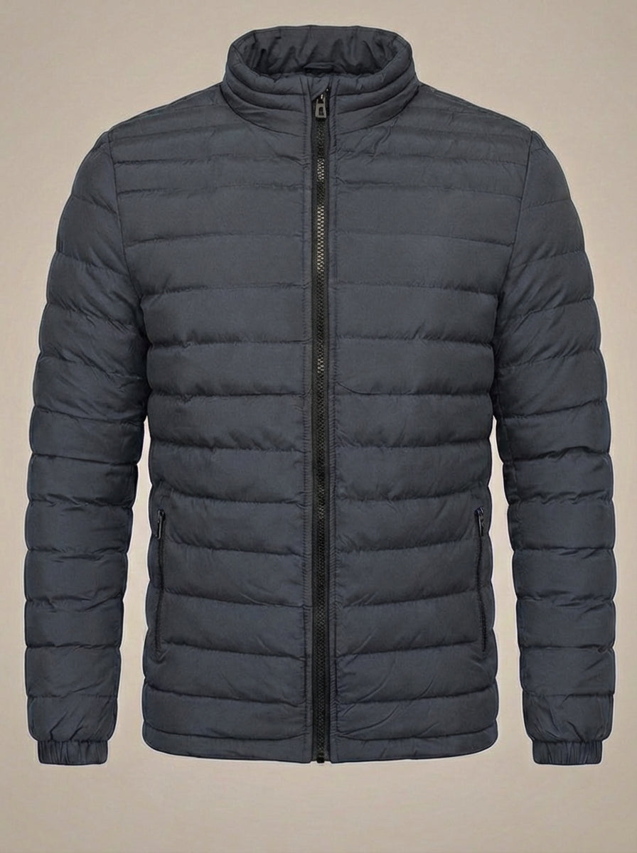 Men's Stand Collar Quilted Zip-Up Jacket | Puffer