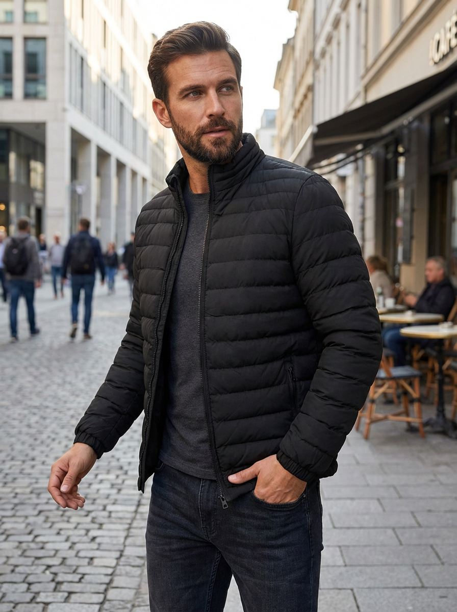 Men's Stand Collar Quilted Zip-Up Jacket | Puffer