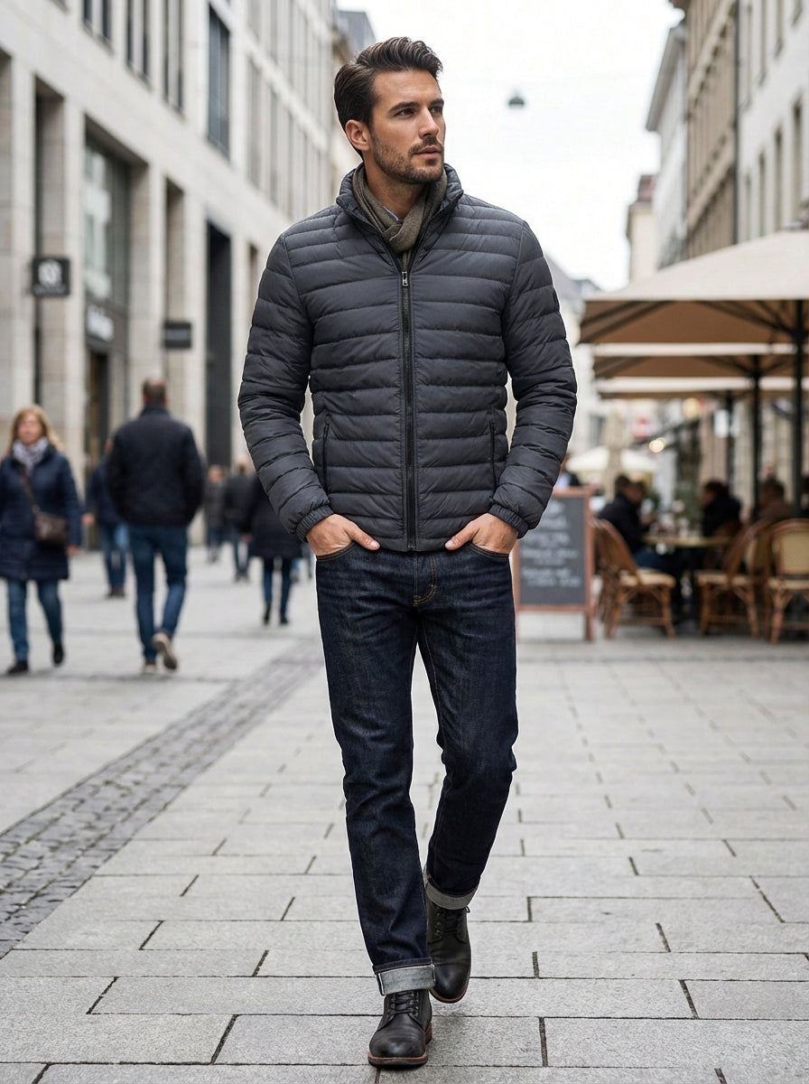 Men's Stand Collar Quilted Zip-Up Jacket | Puffer