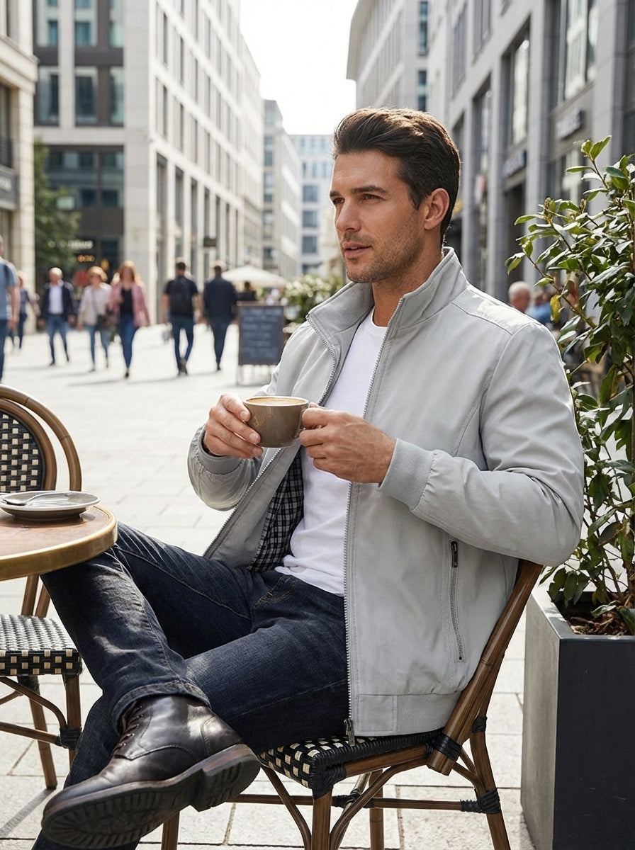 Men’s Modern Stand Collar Zip Bomber Jacket | Tailored Fit