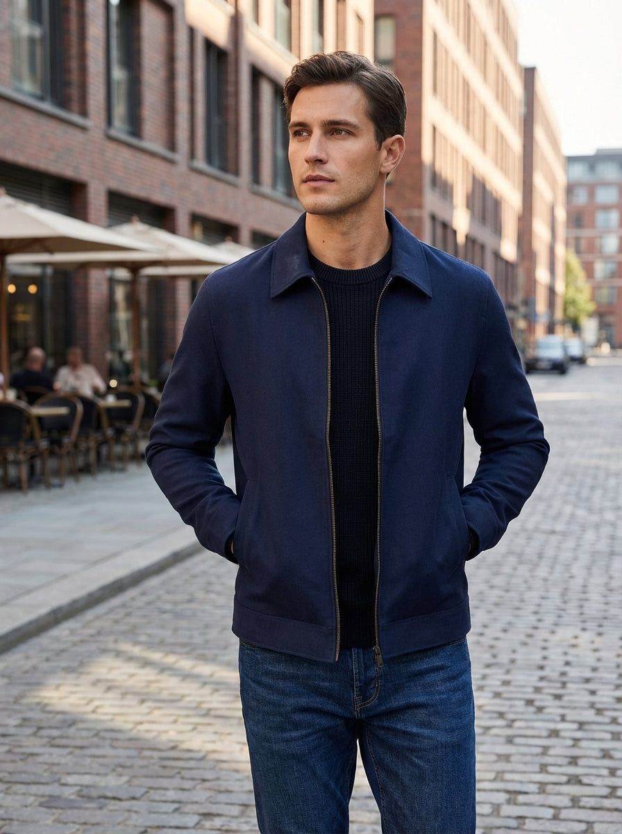 Men’s Zip-Up Collared Bomber Jacket | Casual