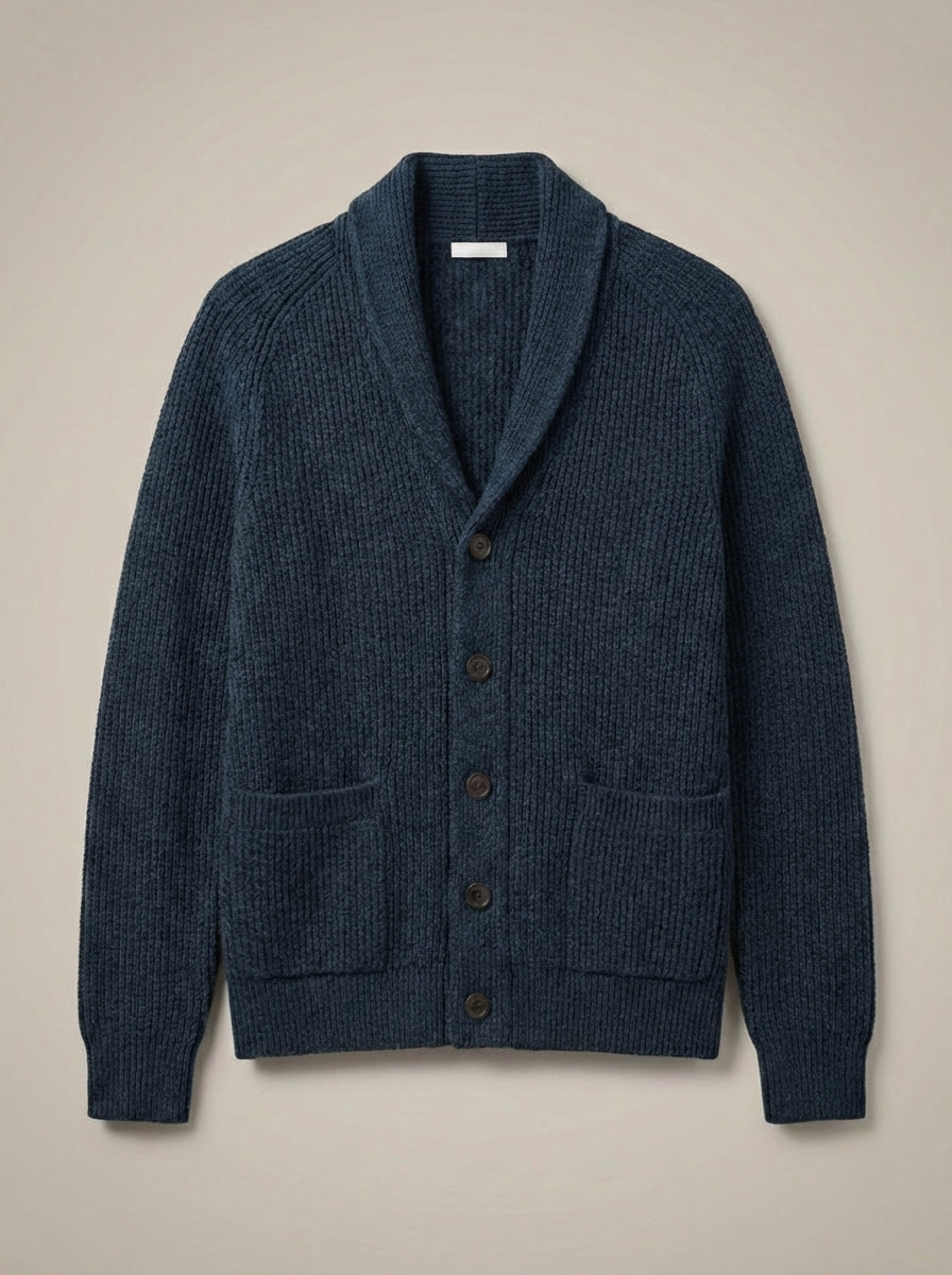 Men’s Collared Ribbed Knit Cardigan | Button Up