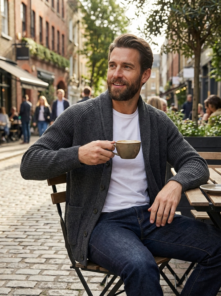 Men’s Collared Ribbed Knit Cardigan | Button Up