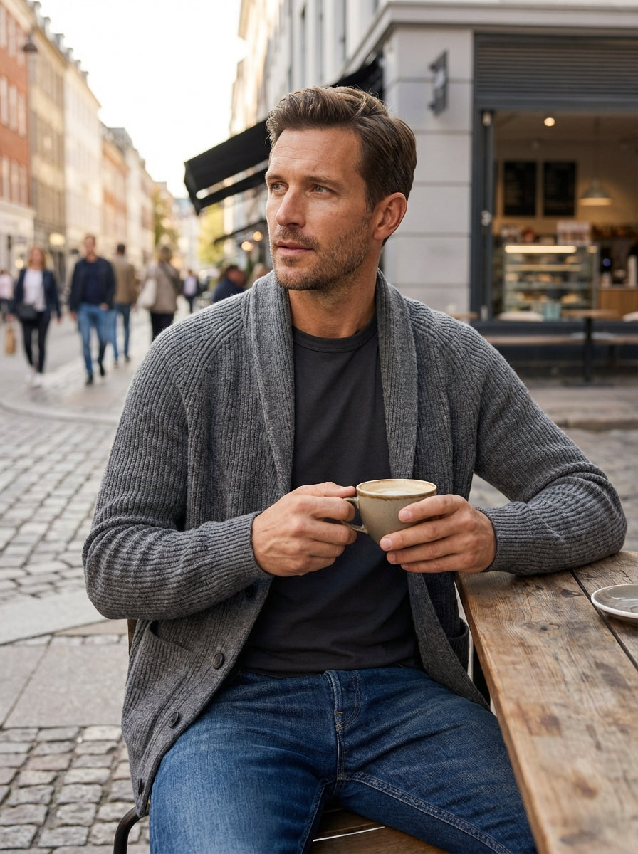 Men’s Collared Ribbed Knit Cardigan | Button Up