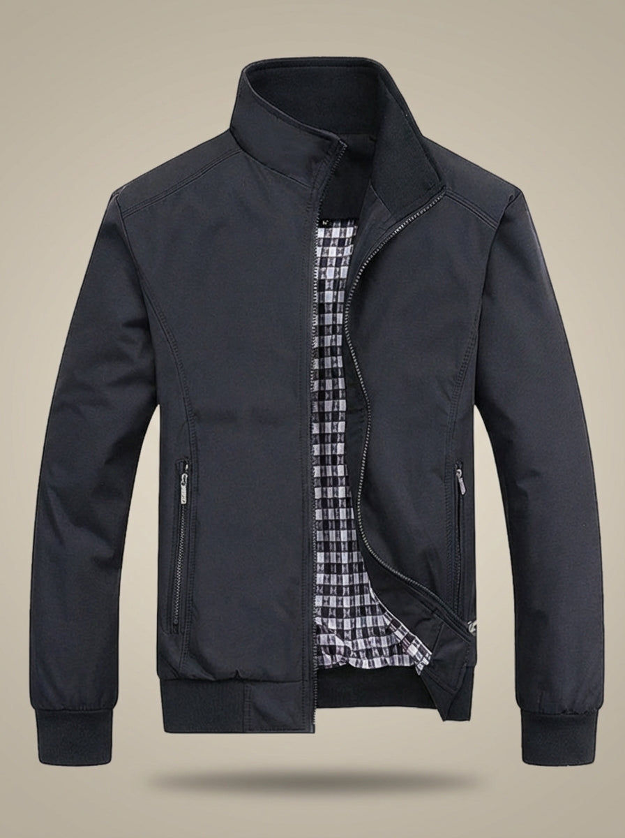 Men's Stand Collar Zipper Ribbed Cuff Jacket | Zip Pockets