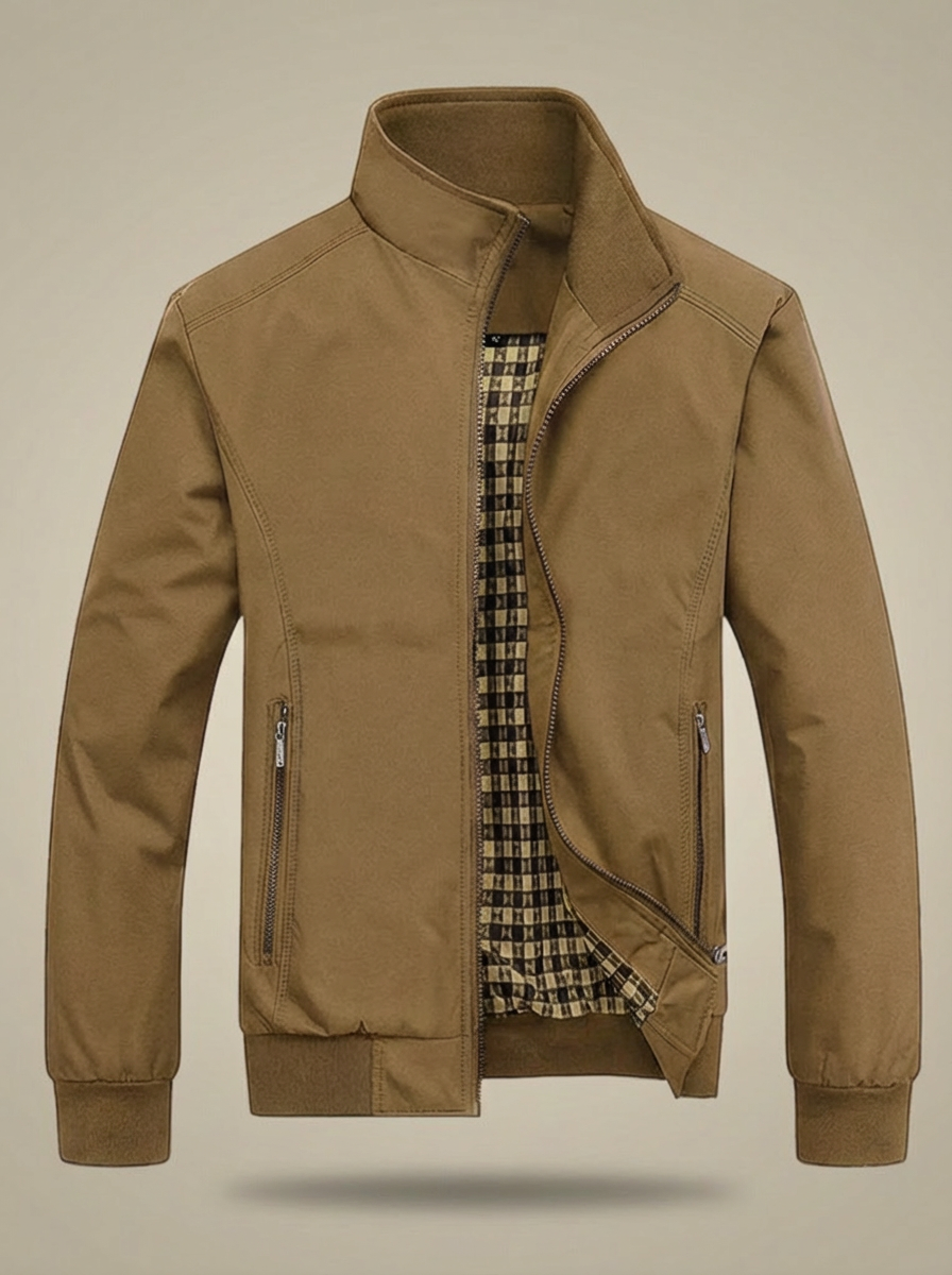 Men's Stand Collar Zipper Ribbed Cuff Jacket | Zip Pockets