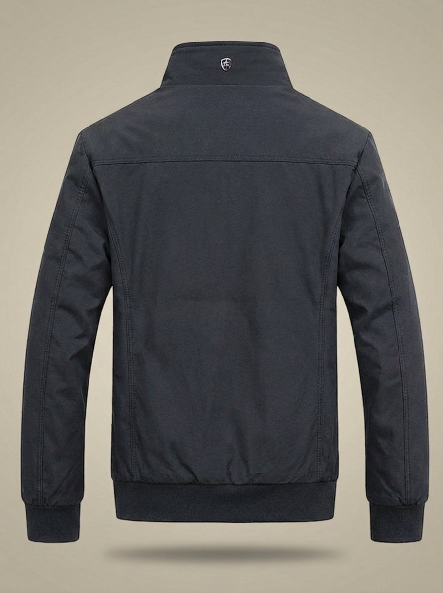 Men's Stand Collar Zipper Ribbed Cuff Jacket | Zip Pockets