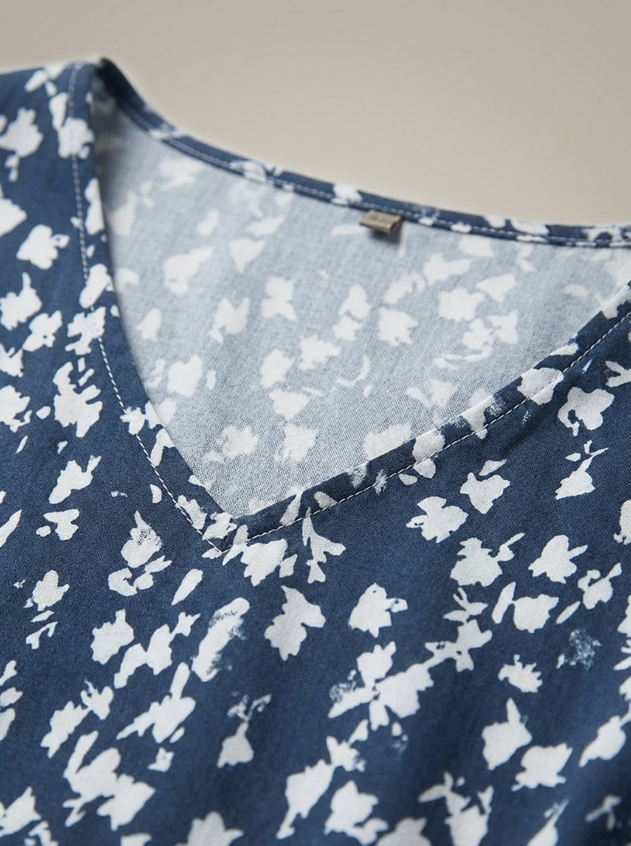 Women's V-Neck 3/4 Sleeves Boho Flared A-Line Dress | Printed