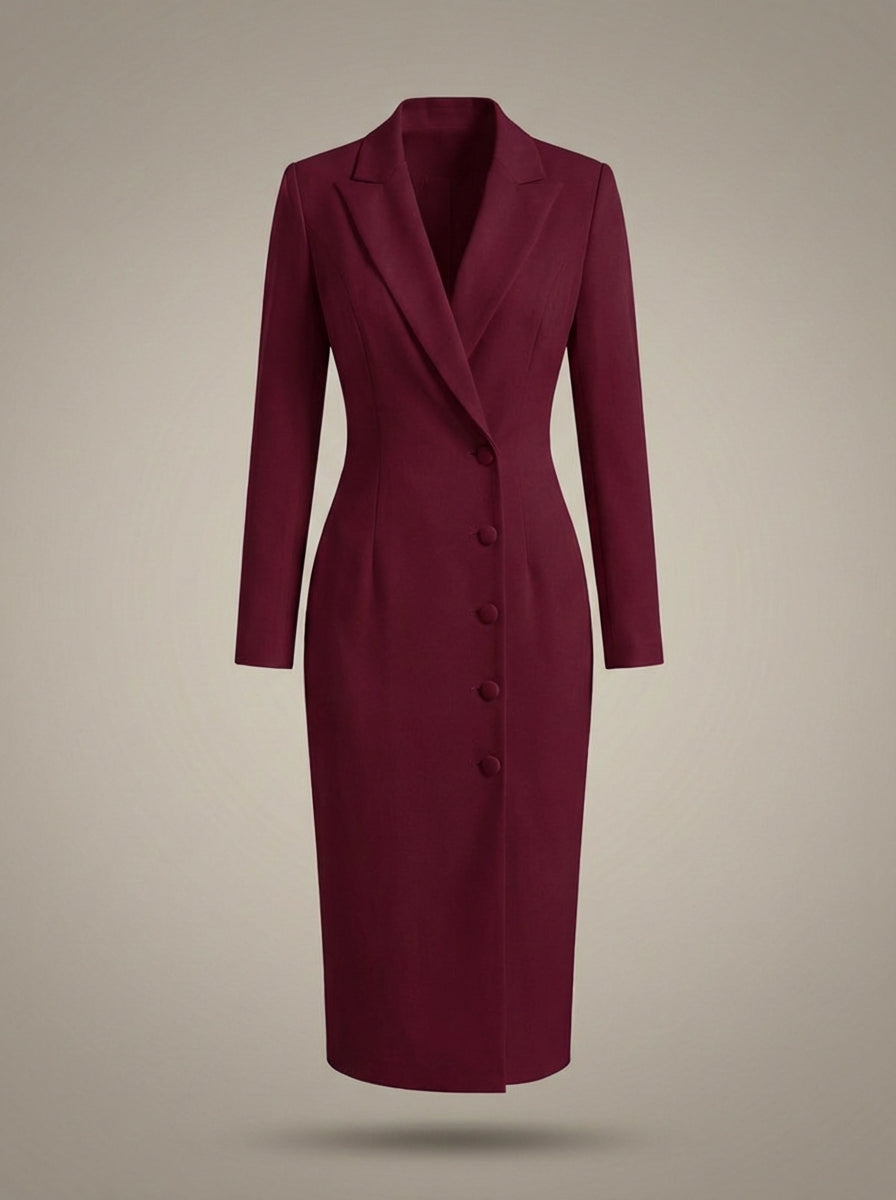 Women's Lapel Collar Long Sleeves Formal Fitted Blazer Dress | Midi