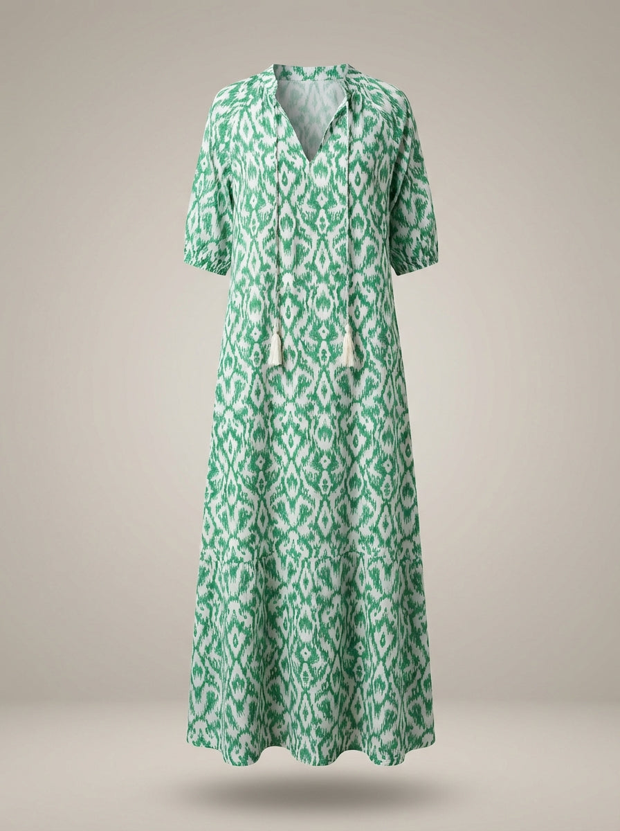 Women's V-Neck Short Sleeve Floral A-Line Dress | Maxi