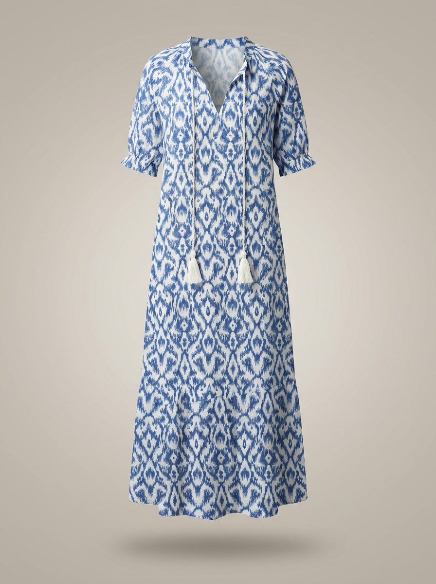 Women's V-Neck Short Sleeve Floral A-Line Dress | Maxi