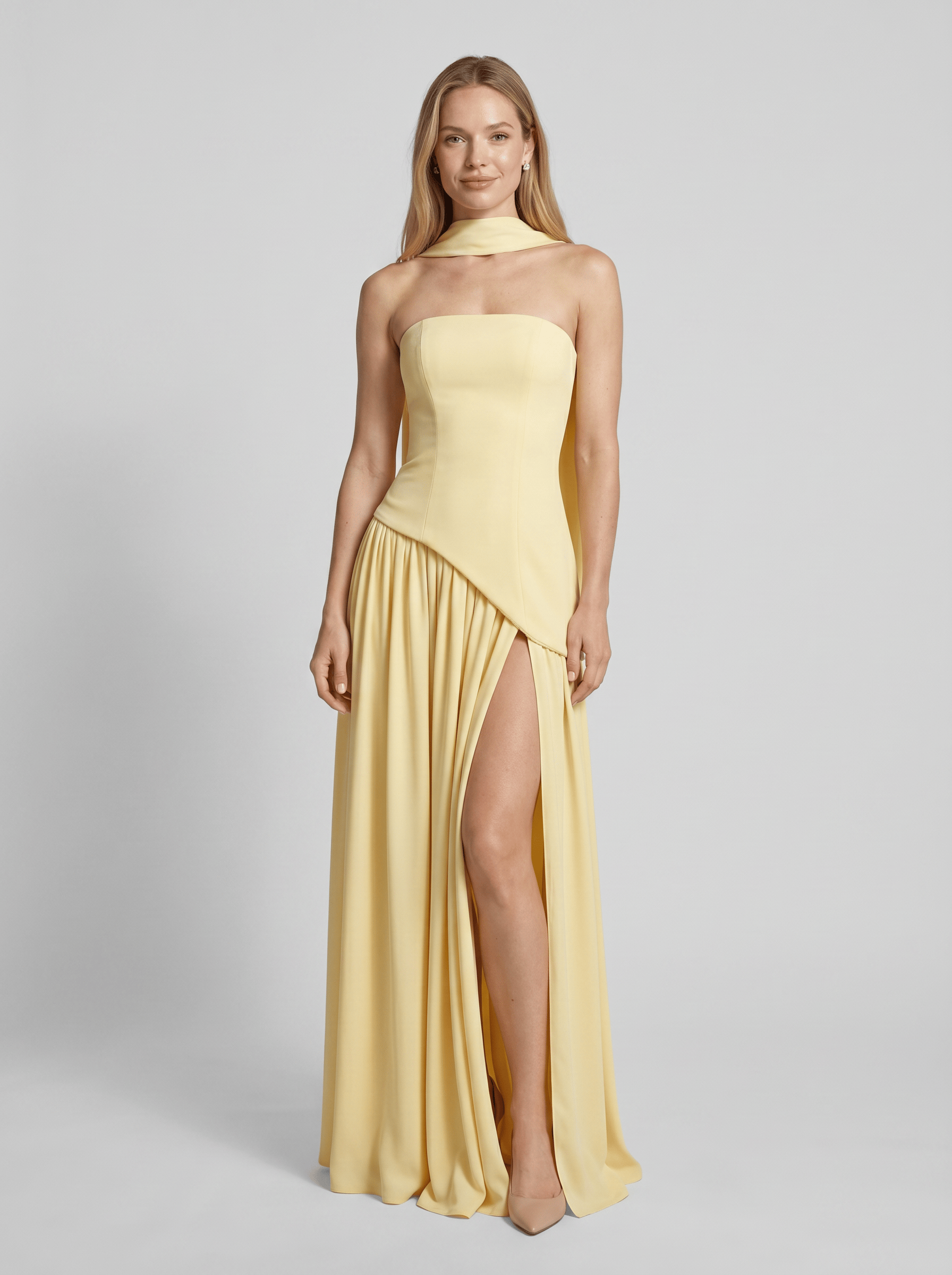 Women’s Bardot Neck Strapless High Slit Slip Dress | Maxi