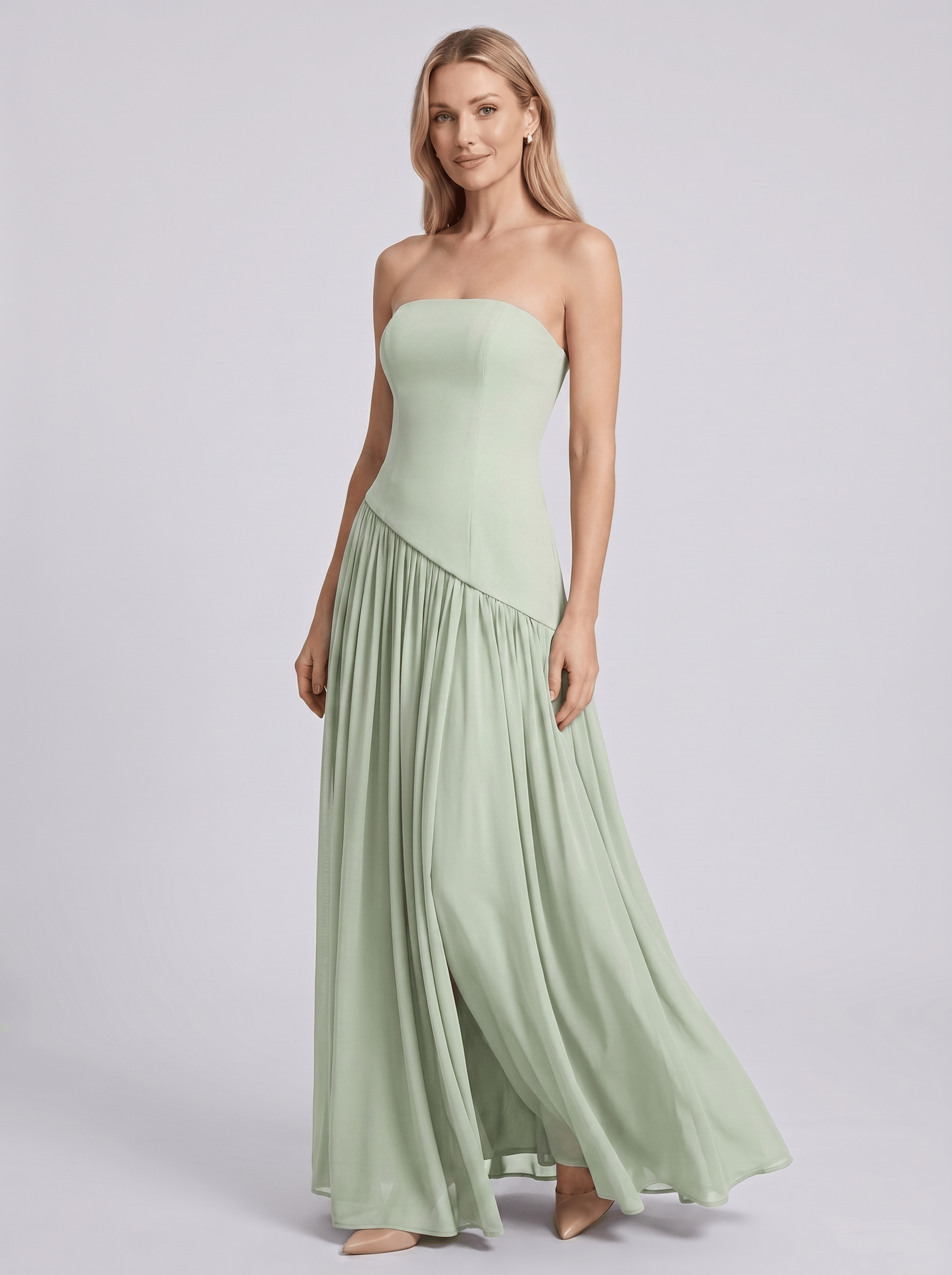 Women’s Bardot Neck Strapless High Slit Slip Dress | Maxi