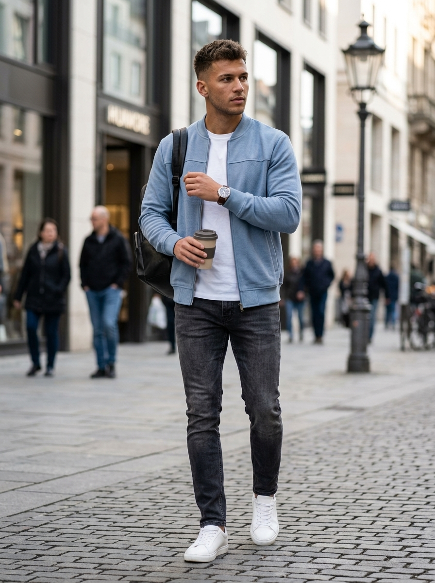 Men’s Modern Stand Collar Slim Fit Zip Jacket | Ribbed Sleeves