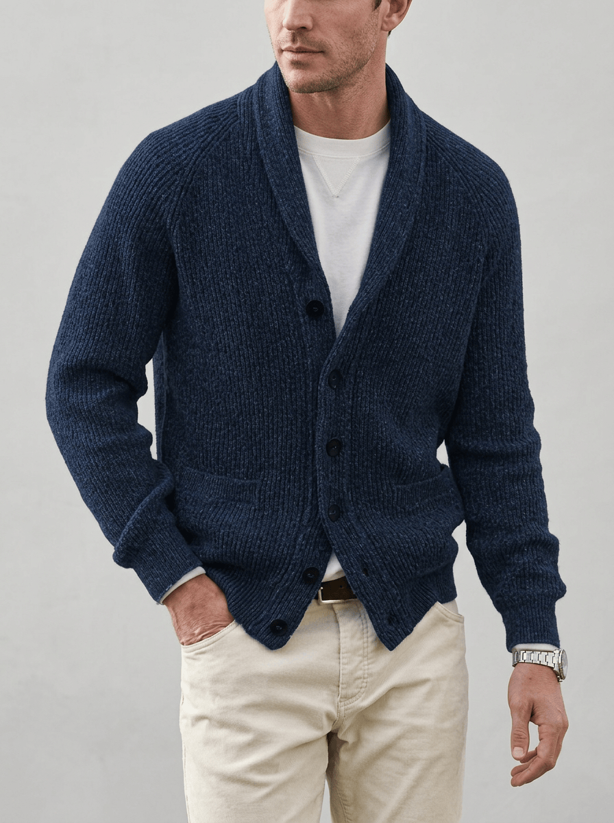 Men’s Collared Ribbed Knit Cardigan | Button Up
