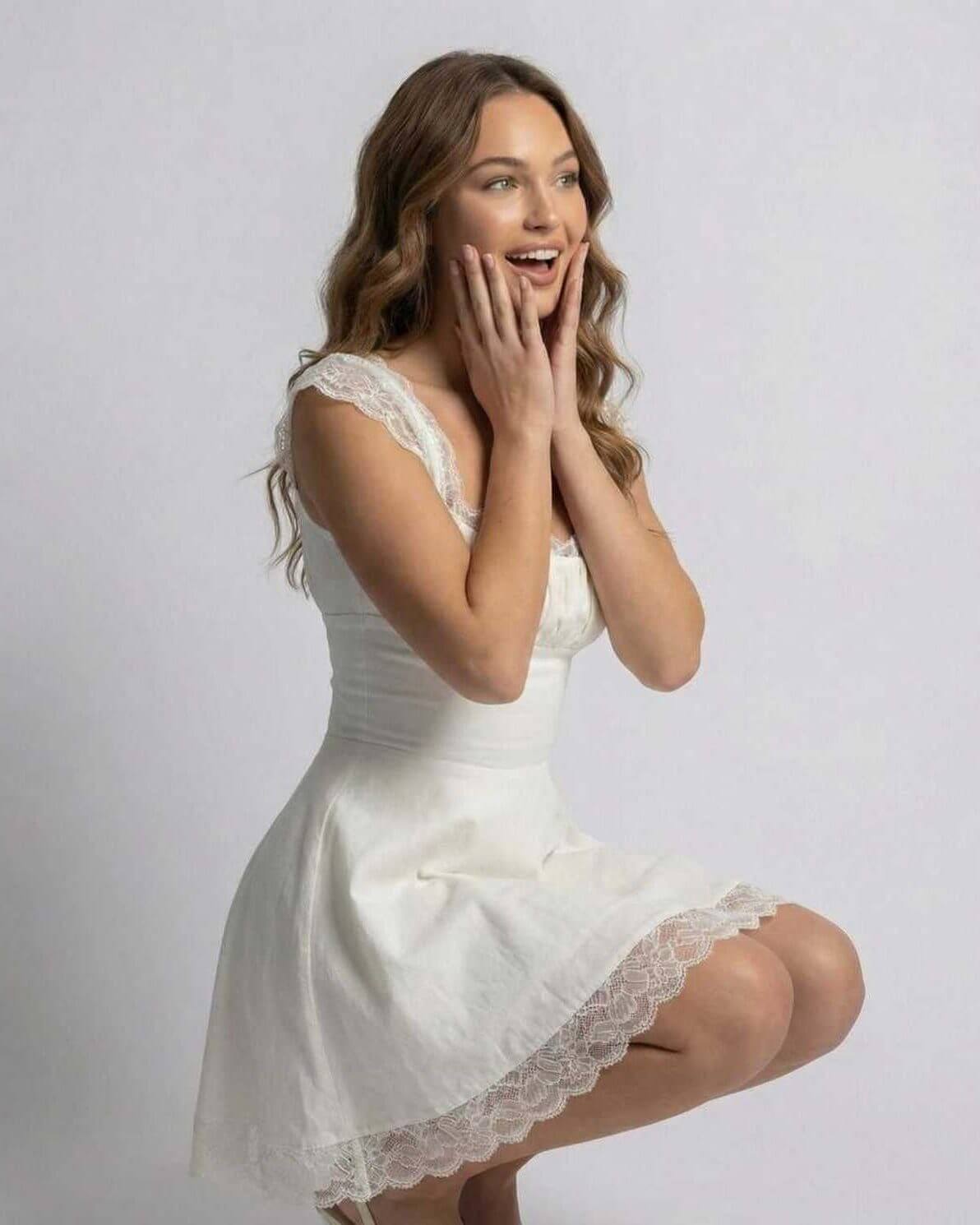 Mini Dress Women | Lace Trim, Flutter Sleeves & Lace-Up Back