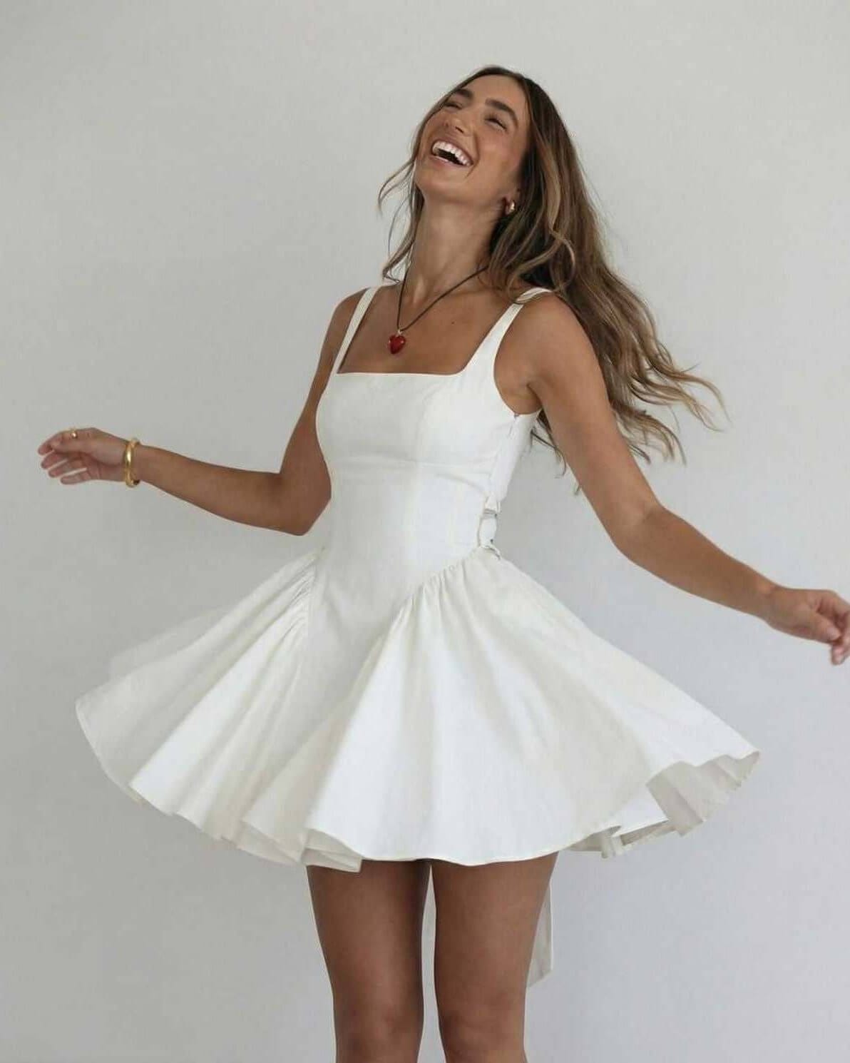 Mini Dress Women | Square Neck & Flared Skirt