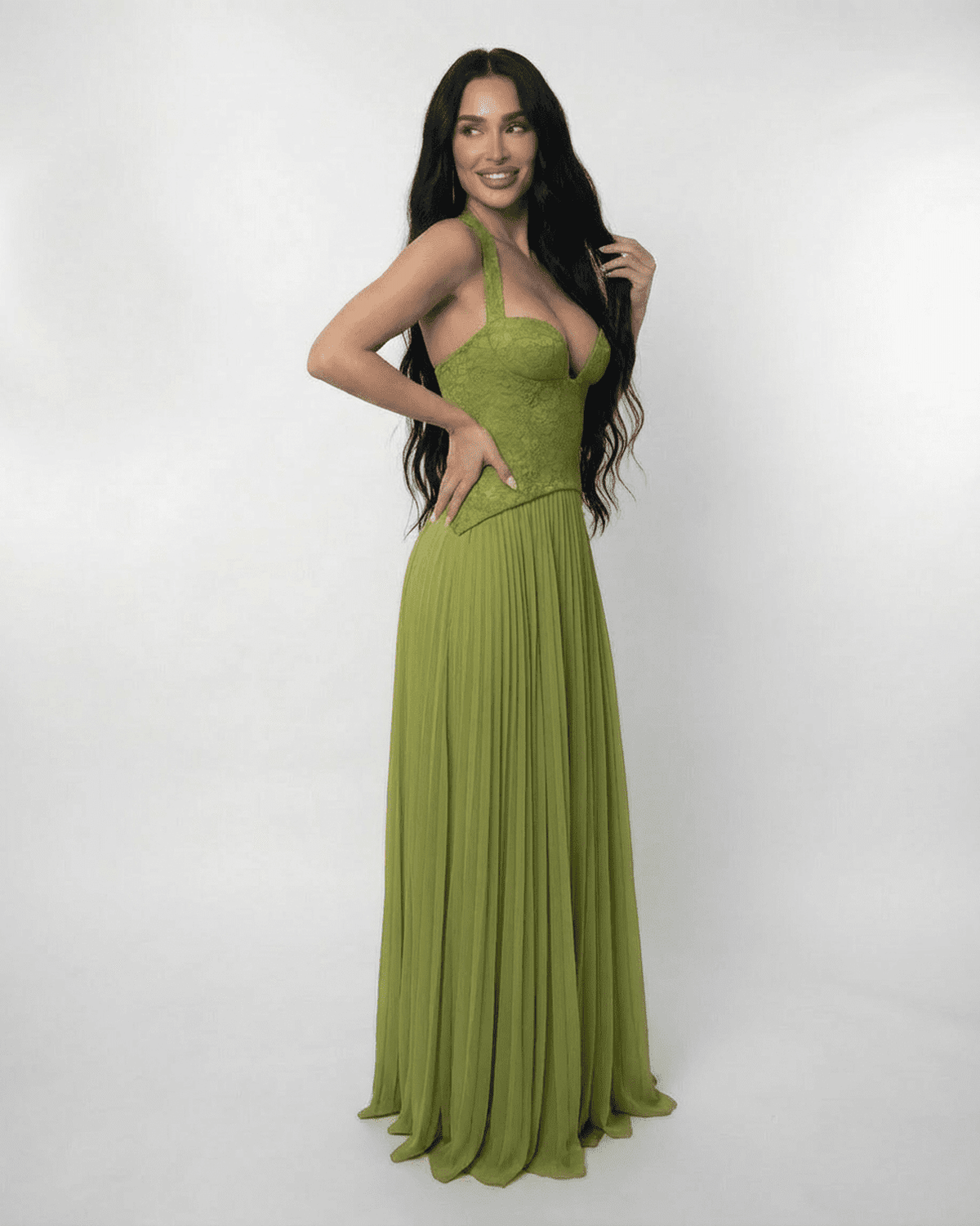 Wedding Guest Dress Women Maxi | Halter Neck, Lace Bodice & Pleated Skirt
