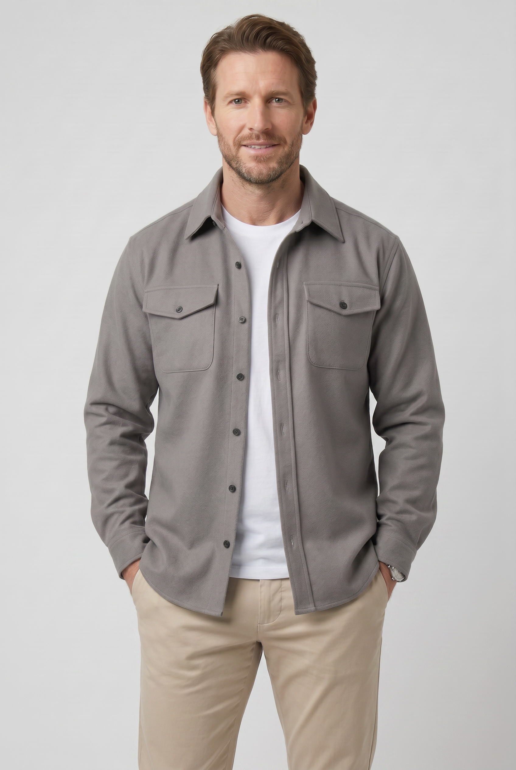 Men’s Collared Neck Long Sleeve Shirt Jacket | Button Front