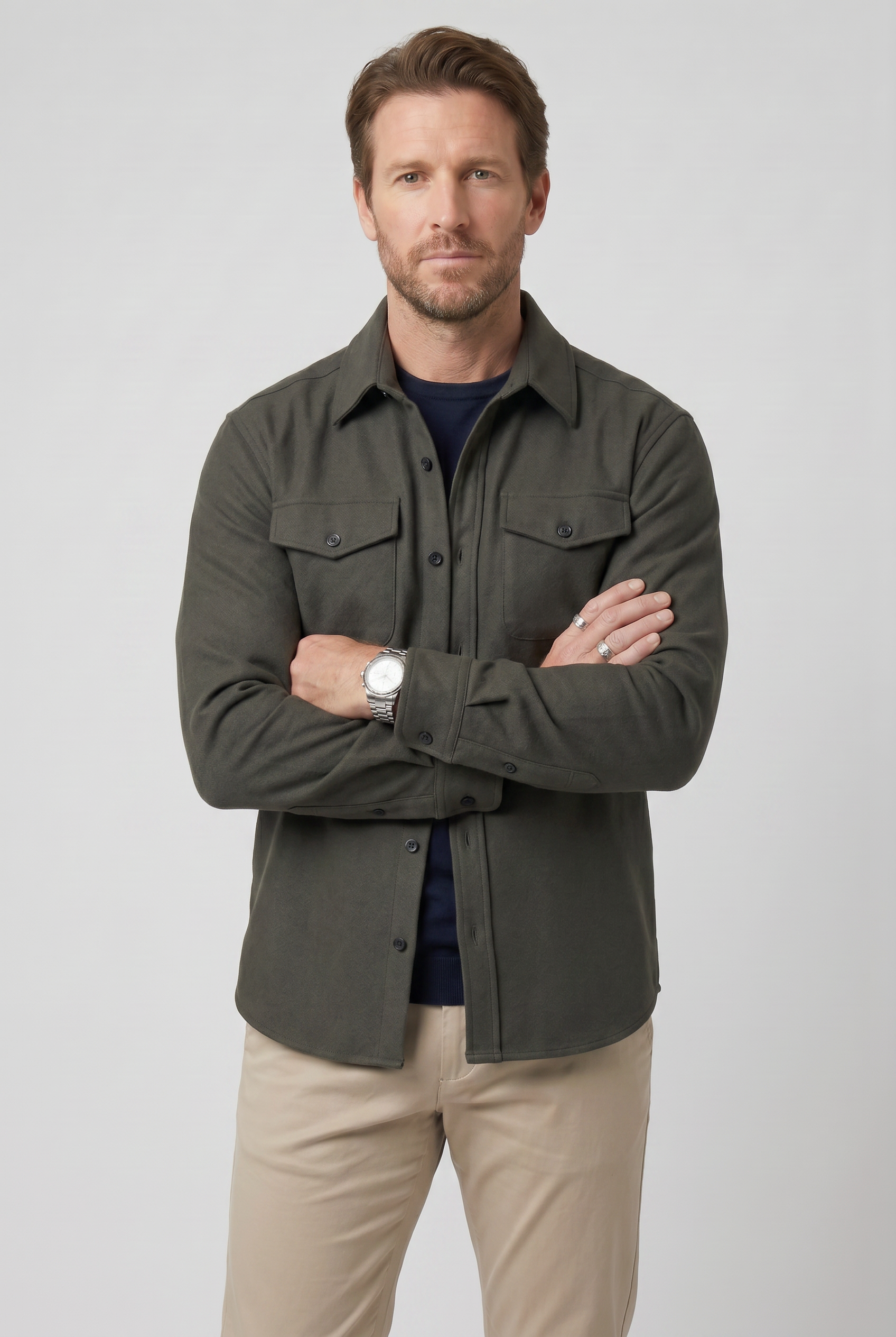 Men’s Collared Neck Long Sleeve Shirt Jacket | Button Front