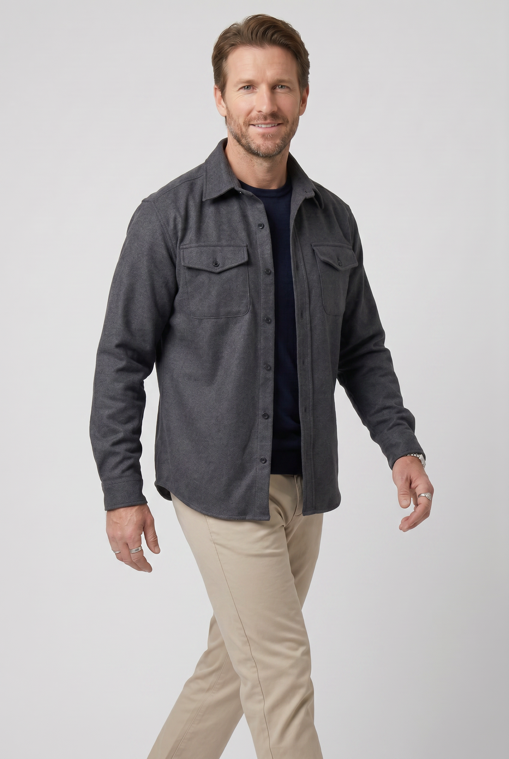 Men’s Collared Neck Long Sleeve Shirt Jacket | Button Front