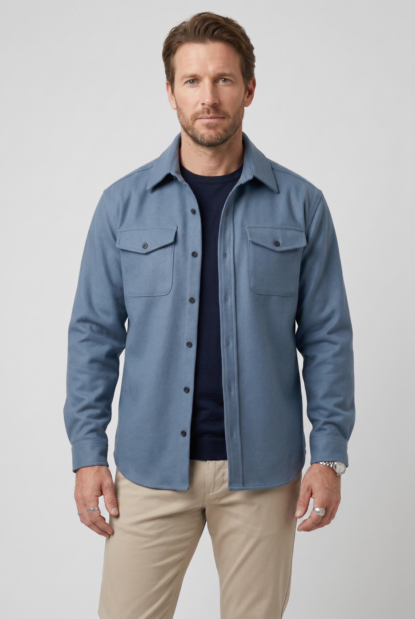 Men’s Collared Neck Long Sleeve Shirt Jacket | Button Front