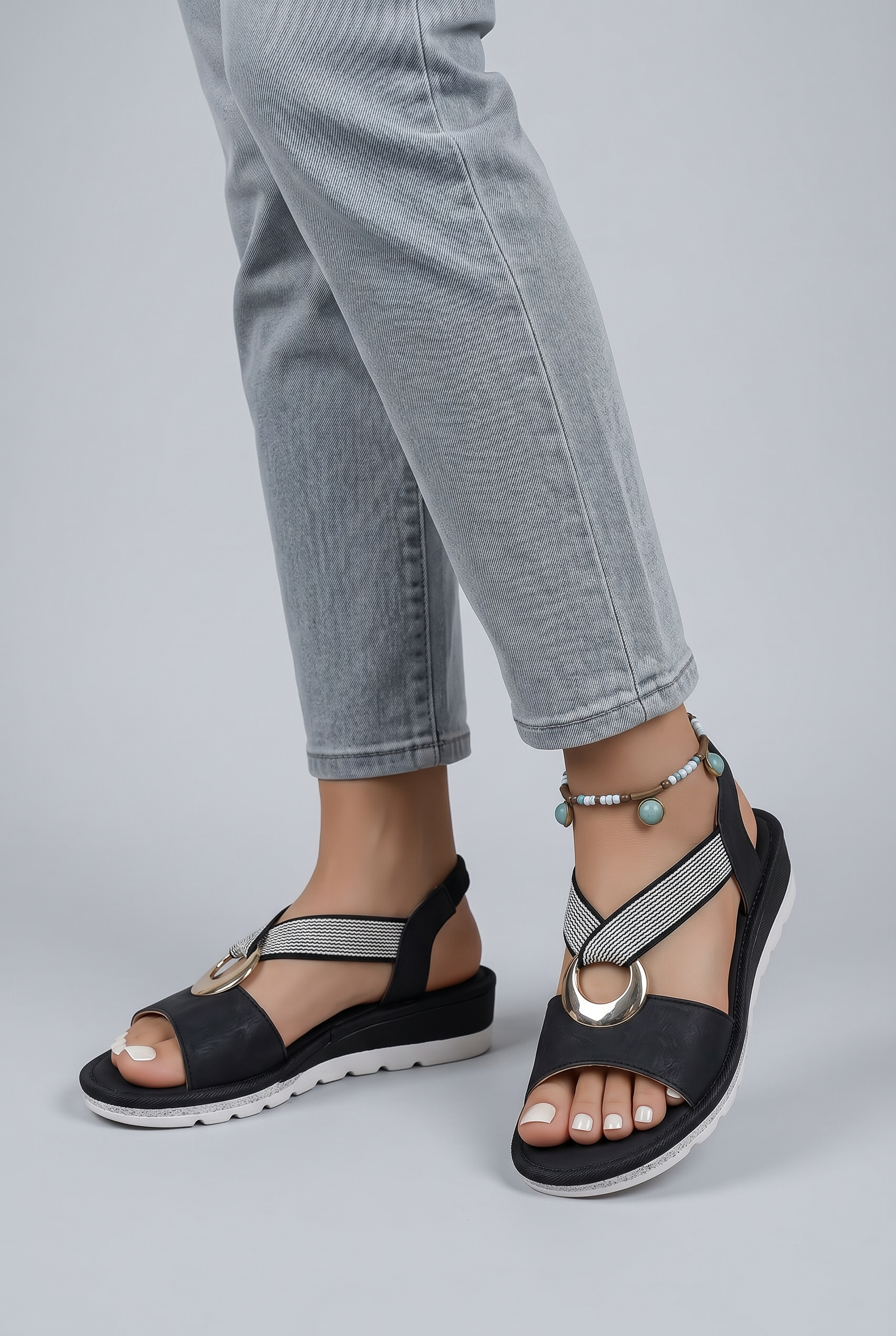 Women's Open Toe Thong Strap Slip On Casual Sandals | Ring Detail