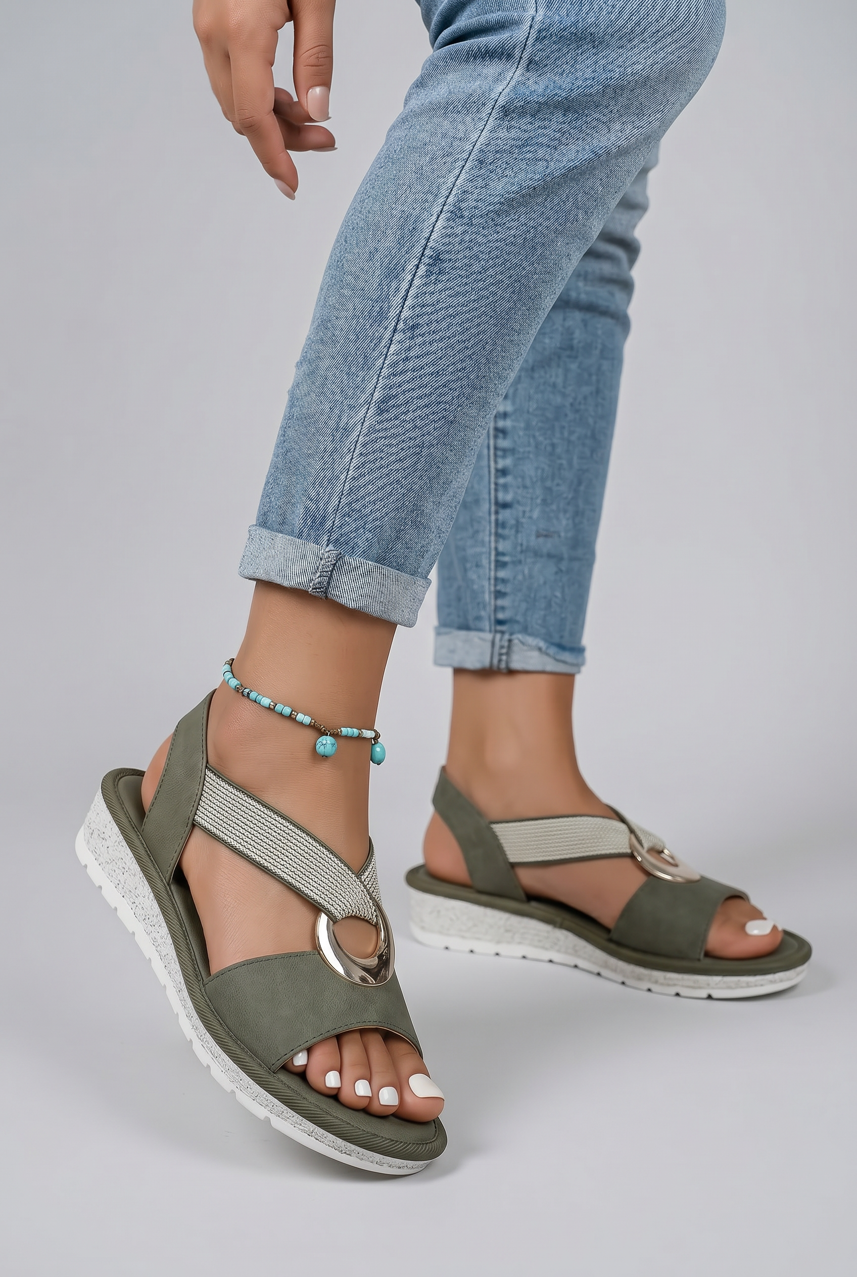 Women's Open Toe Thong Strap Slip On Casual Sandals | Ring Detail