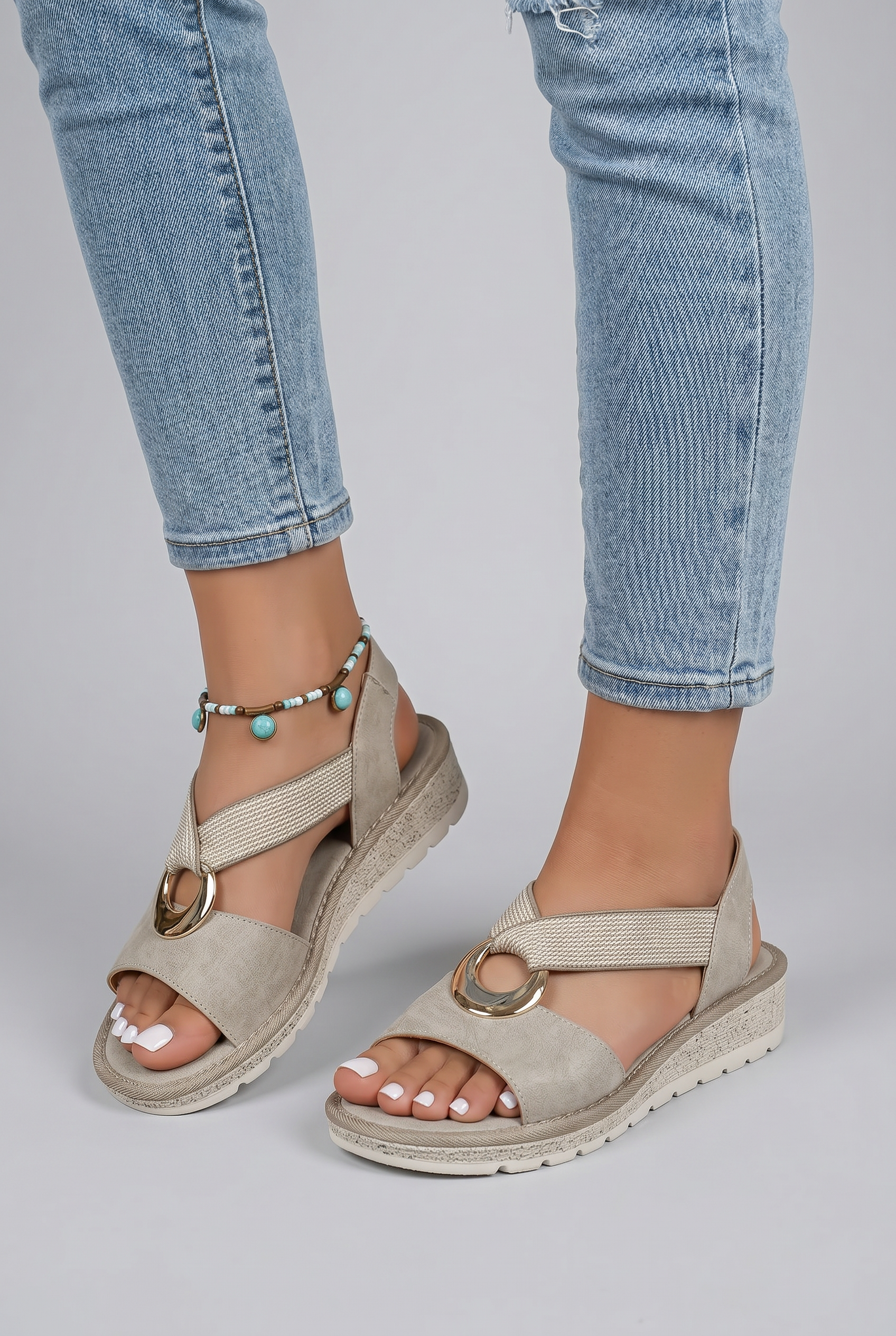 Women's Open Toe Thong Strap Slip On Casual Sandals | Ring Detail