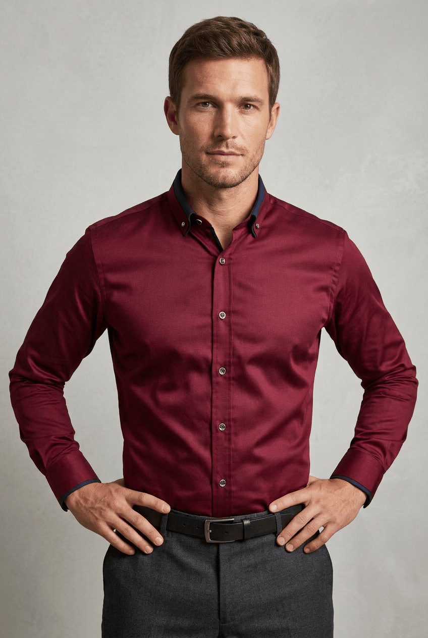 Men’s Contrast Collar Long Sleeves Button Down Dress Shirt | Slim Fit