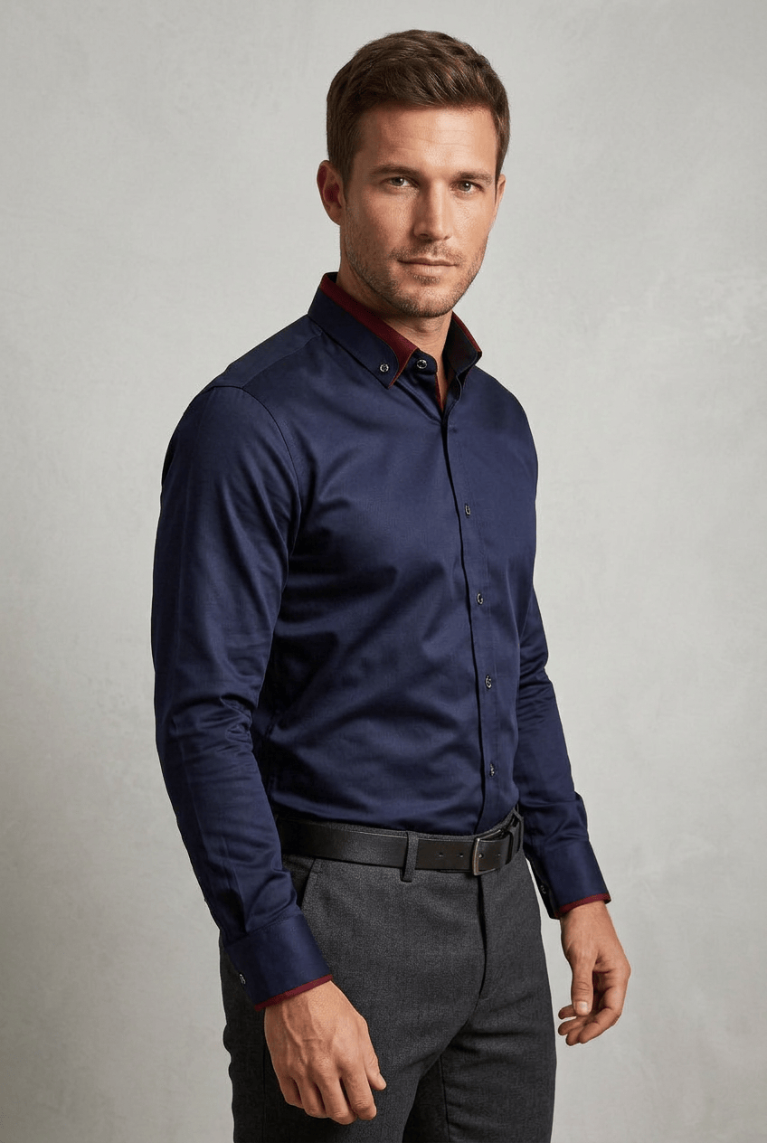 Men’s Contrast Collar Long Sleeves Button Down Dress Shirt | Slim Fit