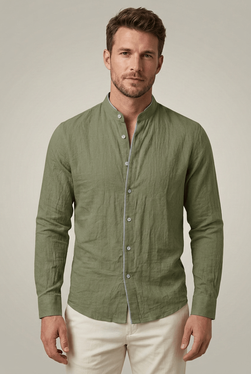 Men’s Stand Collar Slim Fit Button Down Shirt | Casual