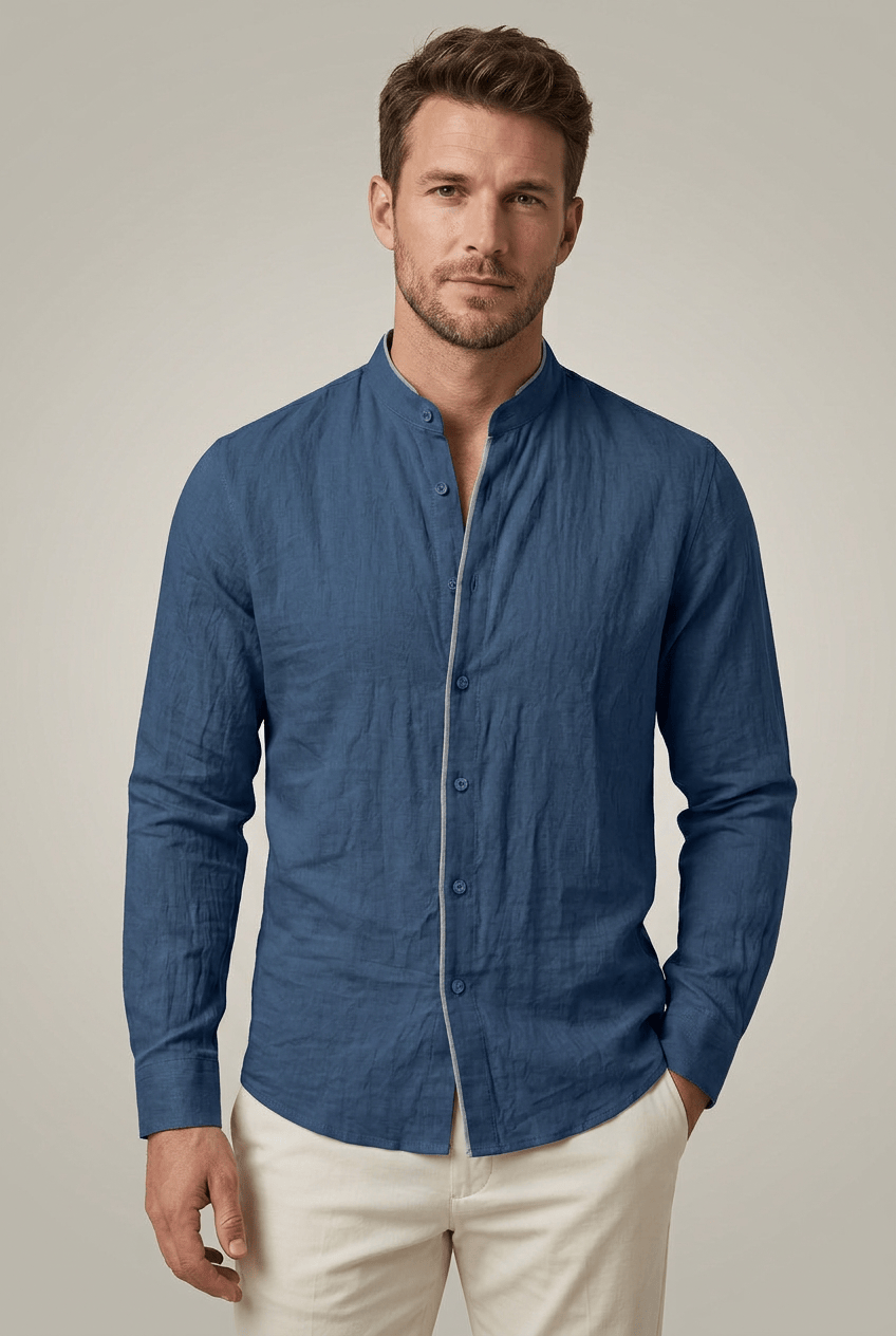 Men’s Stand Collar Slim Fit Button Down Shirt | Casual