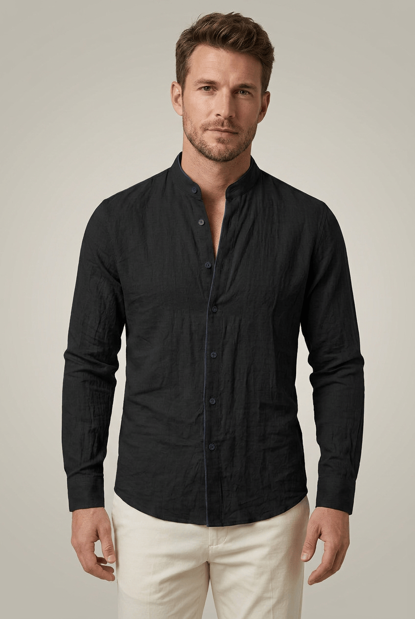 Men’s Stand Collar Slim Fit Button Down Shirt | Casual