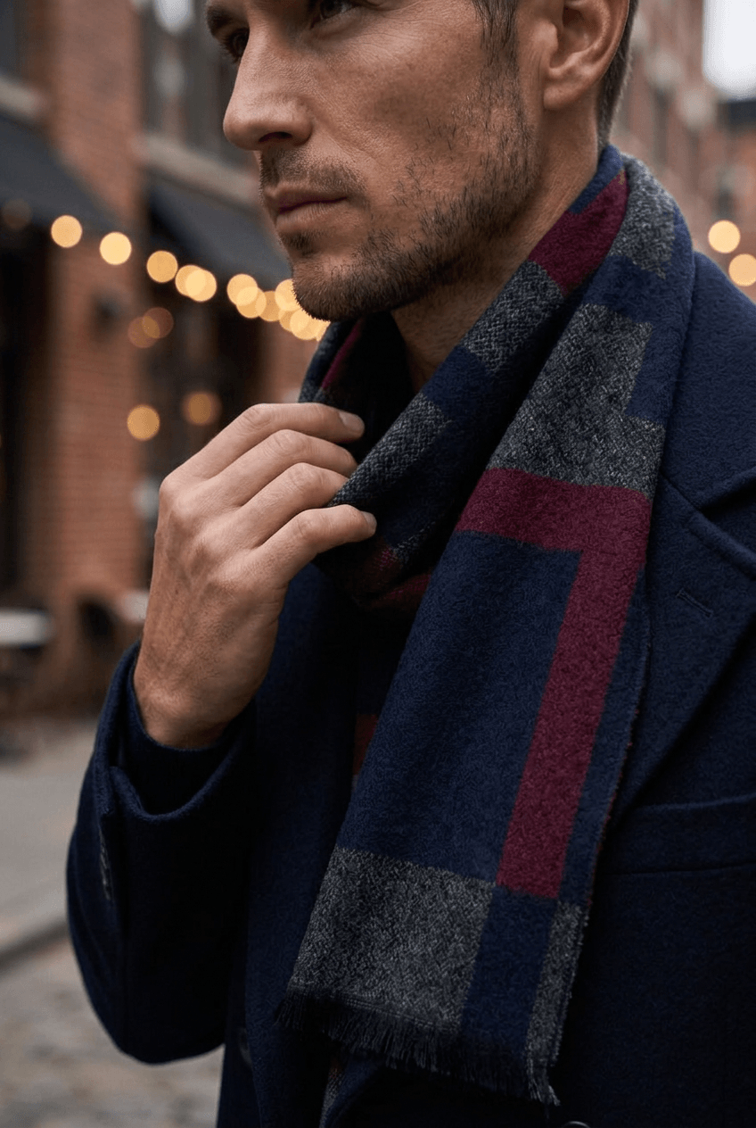 Men's Checked Wool Scarf