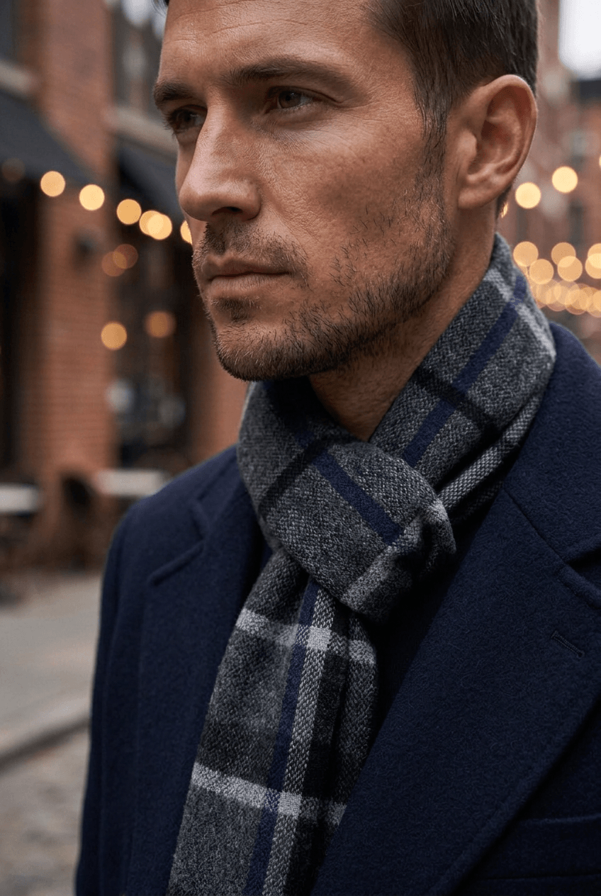 Men's Checked Wool Scarf
