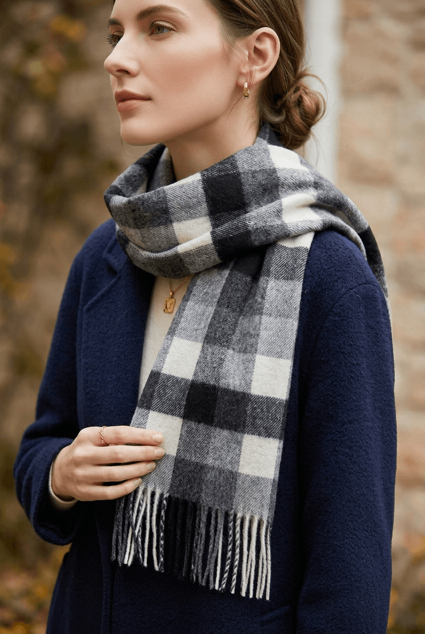 Women's Checked Scarf | Fringed Ends