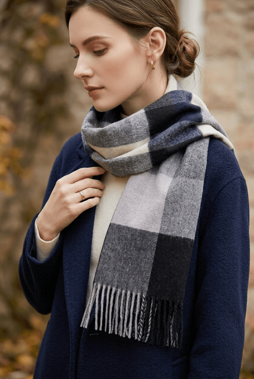 Women's Checked Scarf | Fringed Ends