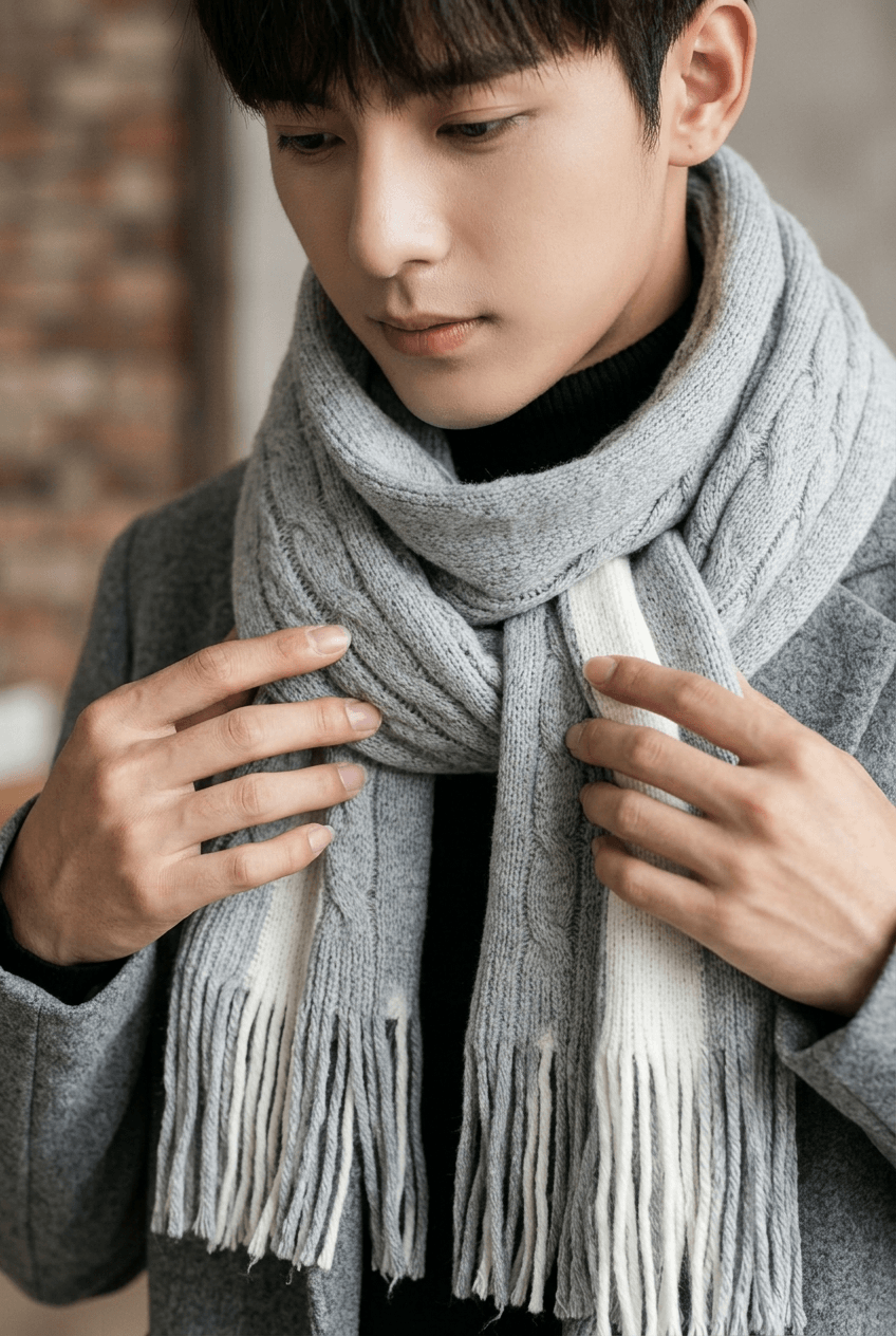 Men's Long Winter Scarf | Fringed Knit Ends