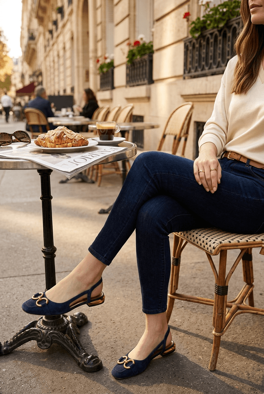 Women's Slingback Flats | Gold Buckle Detail