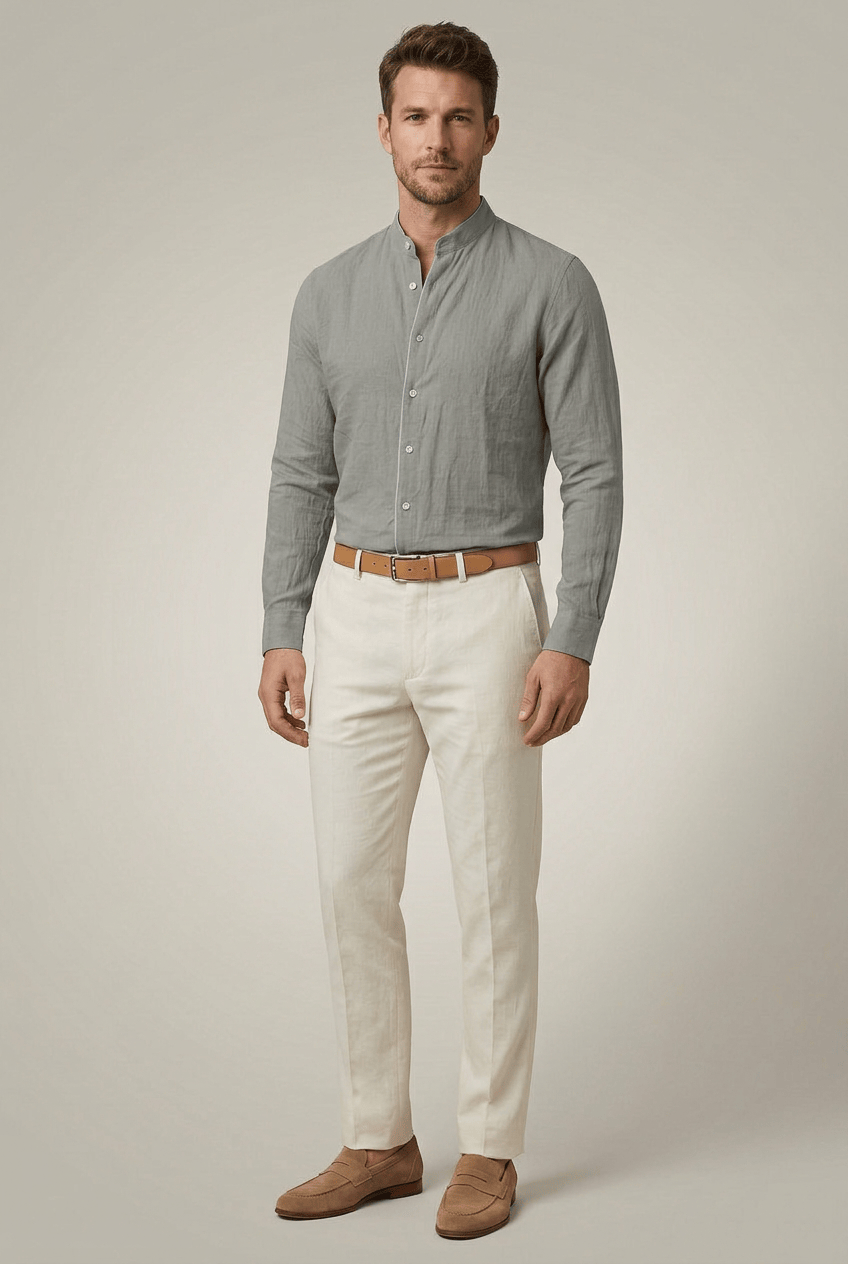 Men’s Stand Collar Slim Fit Button Down Shirt | Casual