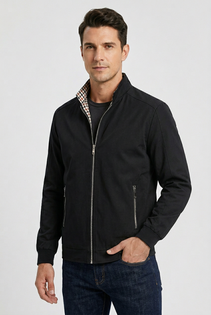 Men’s Stand Collar Long Sleeves Slim Fit Zip-Up Jacket | Bomber