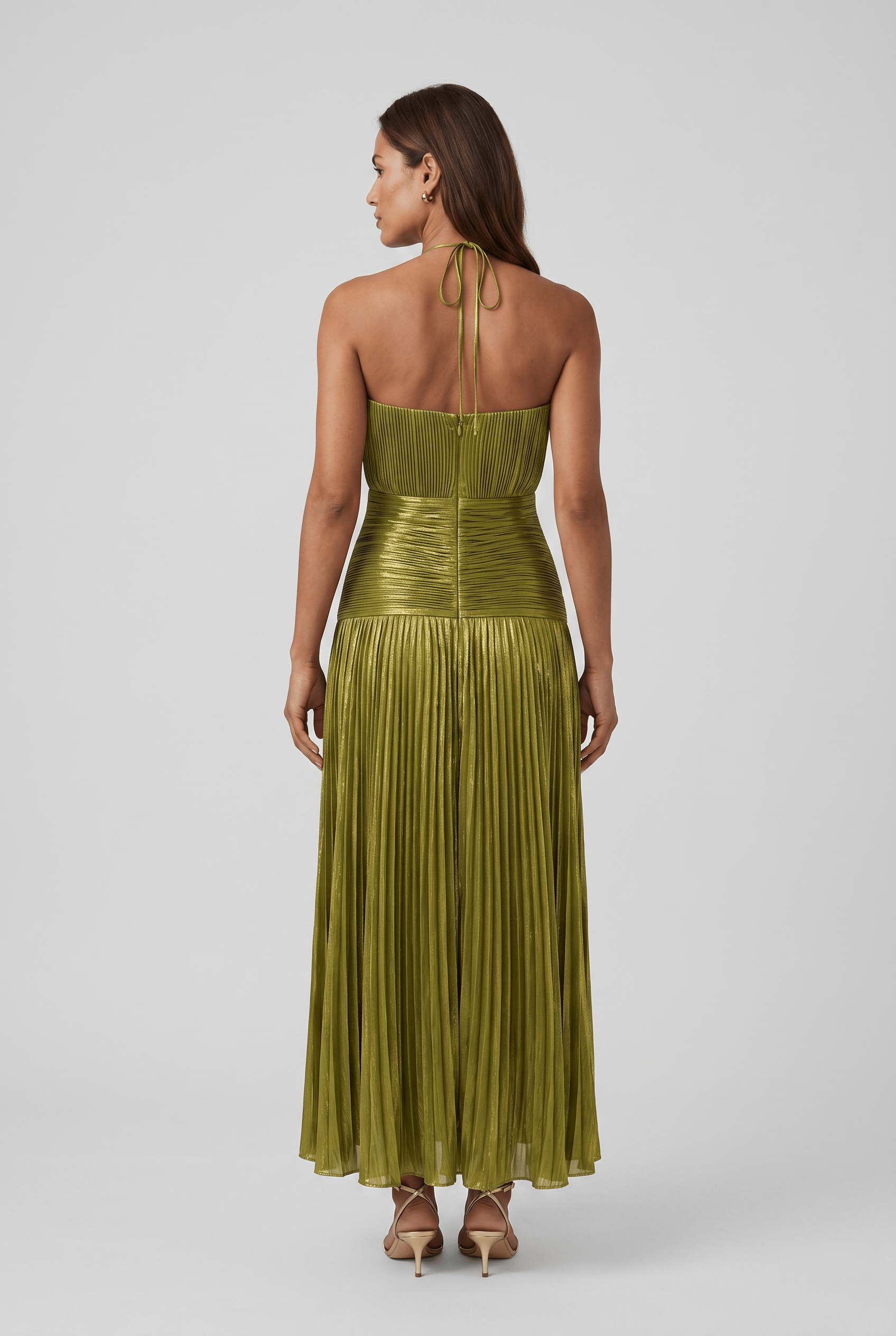 Women’s Halter Neck Pleated High Slit Dress | Maxi
