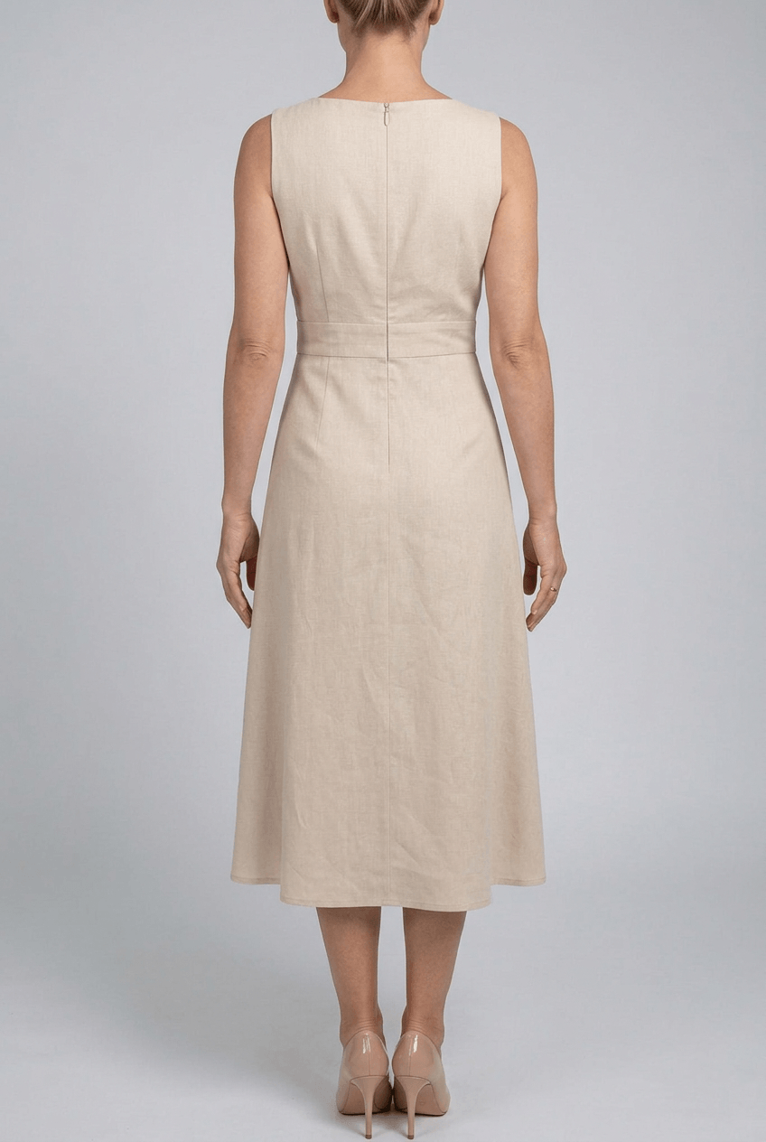 Women's Wedding Guest Dress Midi | V-Neck, Cascade Ruffle & Sleeveless