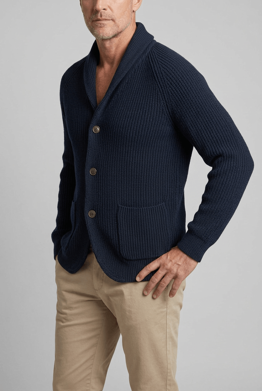 Men's Cardigan | Shawl Collar & Ribbed Button Front