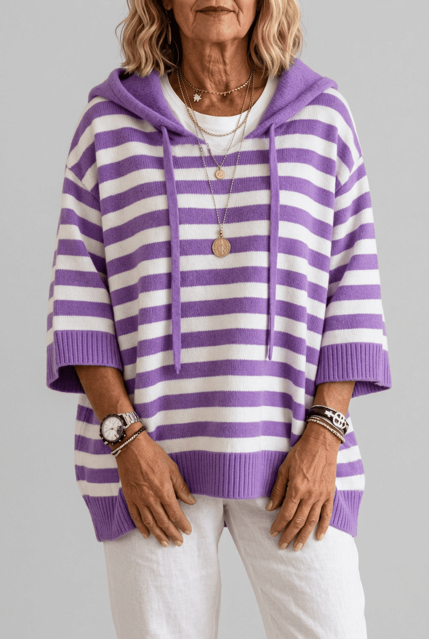 Oversized Hooded Women's Jumper | Striped Pattern